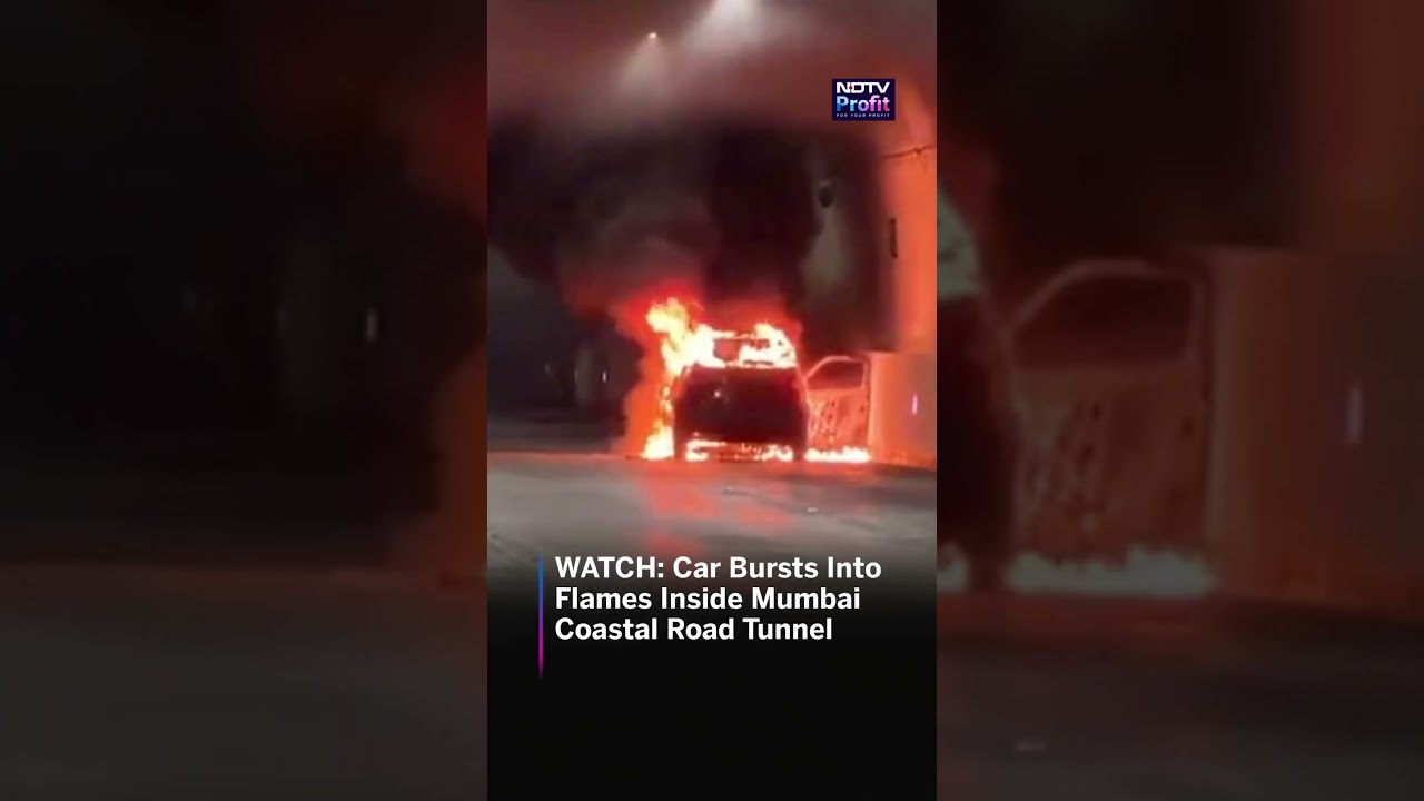 WATCH: Car Bursts Into Flames Inside Mumbai Coastal Road Tunnel #shorts
