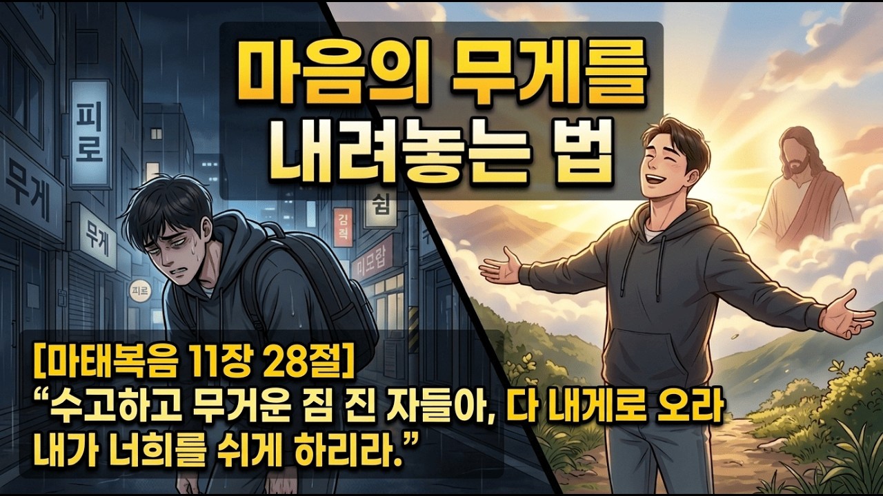 [마태복음 11장 28절]“수고하고 무거운 짐 진 자들아, 다 내게로 오라내가 너희를 쉬게 하리라.” , 마음의 무게를 내려 놓는 법