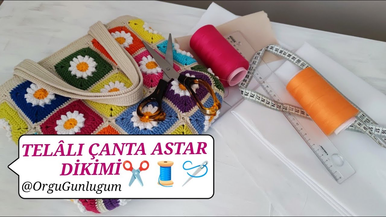 Kumaş Tela ile Çanta astar dikimi🪡En Kolay Astar Dikimi✂️Örgü Çantalara Astar Dikimi🧵Bağ lining