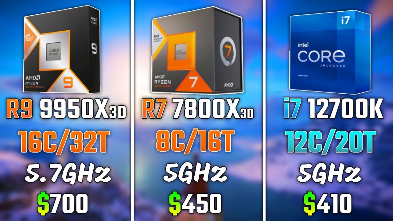 RYZEN 9 9950X3D vs RYZEN 7 7800X3D vs INTEL i7-12700K | Test in 6 Games
