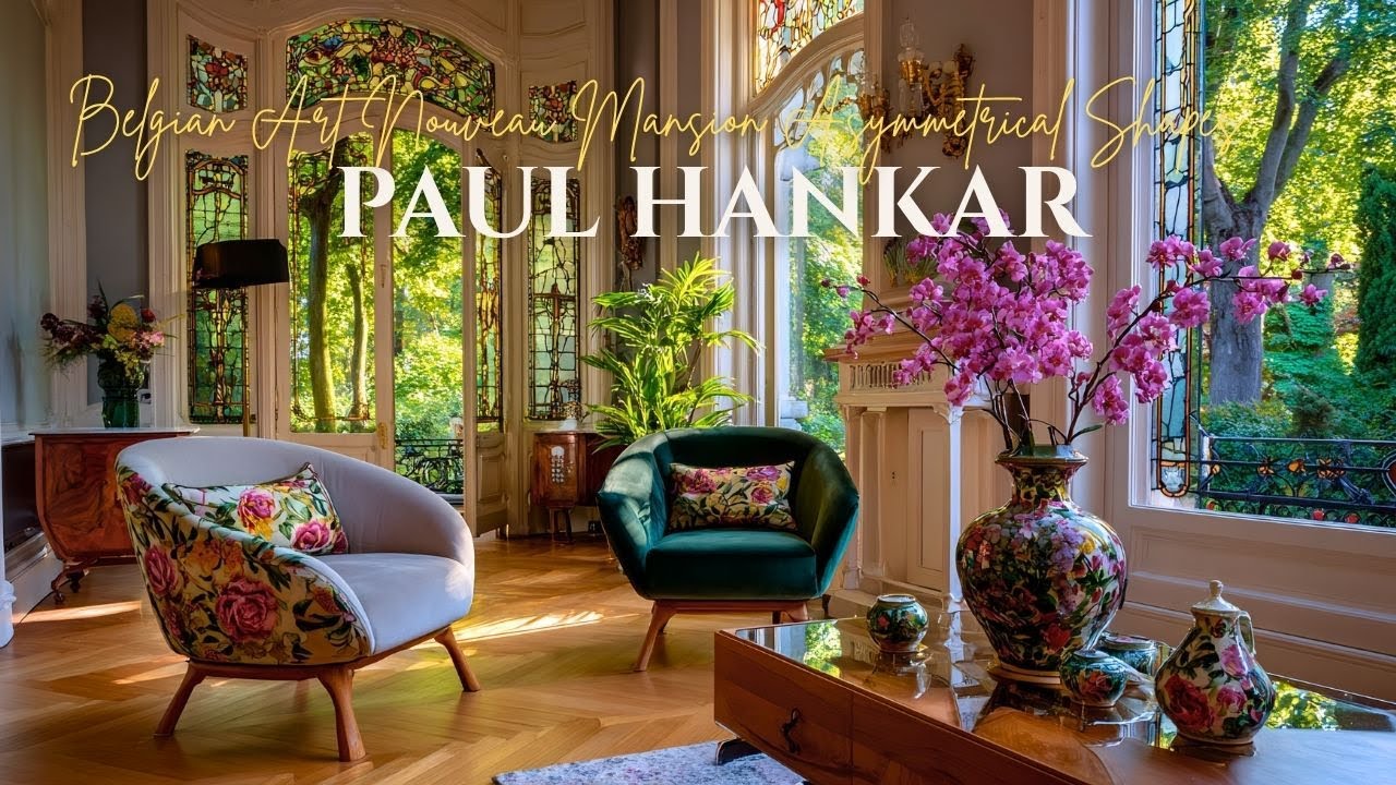 Belgian Art Nouveau Mansion by Paul Hankar with Asymmetrical Shapes and Floral Motifs