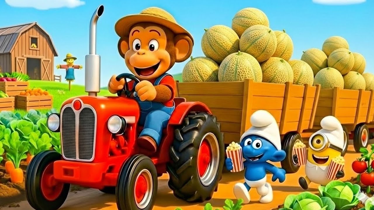 Monkey Day on the Farm: Monkey KiKi Drives Tractor and Harvests Fresh Melons 🍈🚜 Funny Monkey Kids!