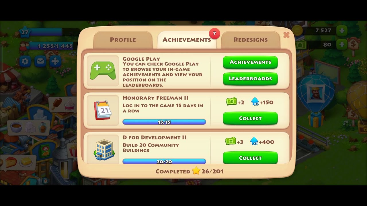 Collecting seven achievements at a time||Township level-27 # 2||Mission Township