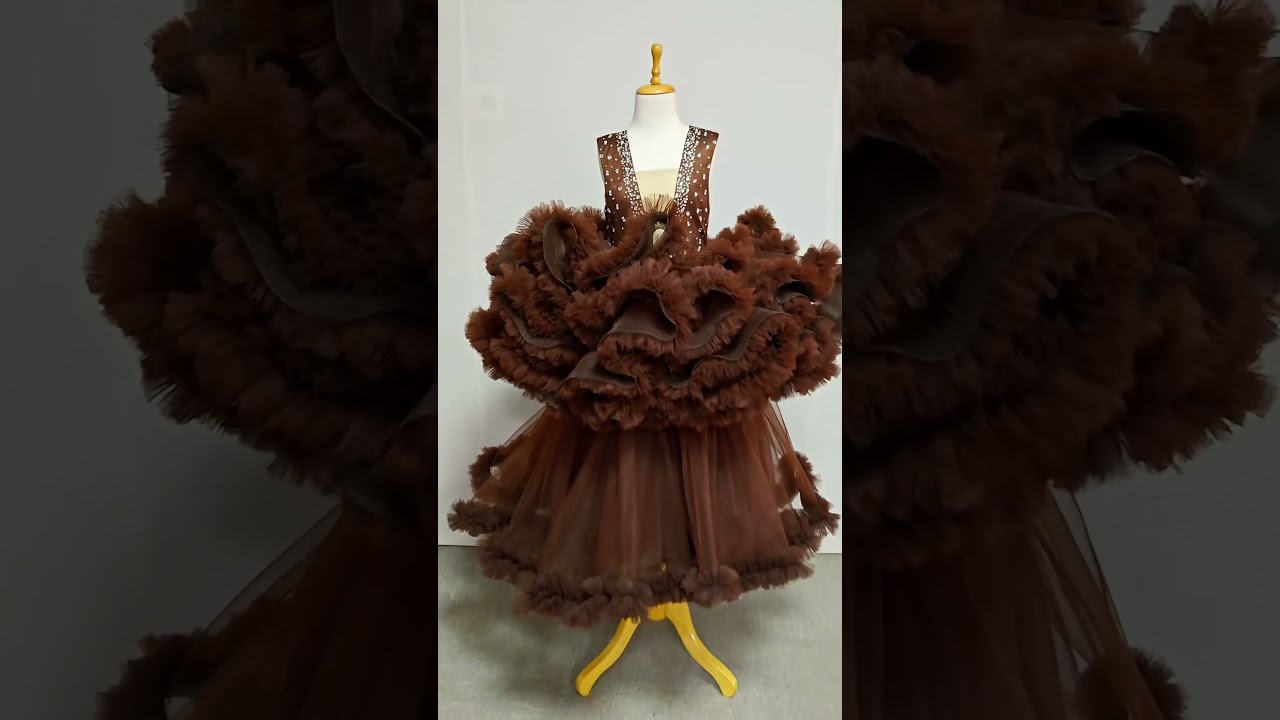 Chocolate brown premium dress | heavy party wear gown for kids | kids gown #littlerajkumari