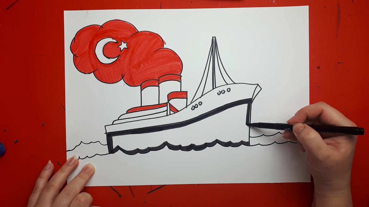 19 Mayıs İçin Bandırma Vapuru Nasıl Çizilir