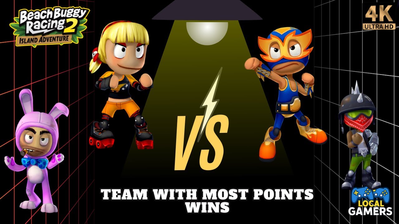 Benny & Roxie vs El Zipo & Clutch (2v2) | 4 Players Split Screen in Beach Buggy Racing 2