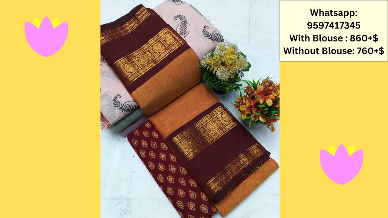 Chettinad Cotton Saree with Contrast Blouse Video 90| Price Rs.860+Shipping|WhatsApp-9597417345