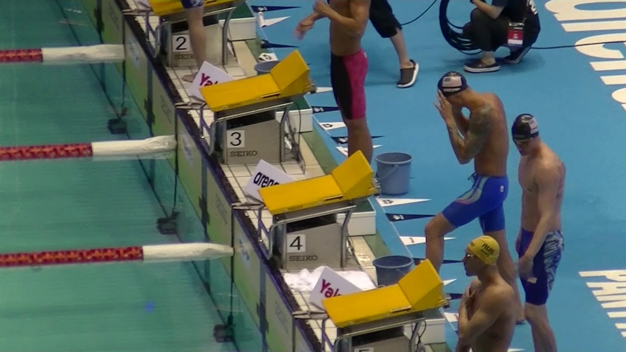 20180811 パンパシフィック選手権 ケレブ・ドレセル選手 100mバタフライ 入場から退場まで