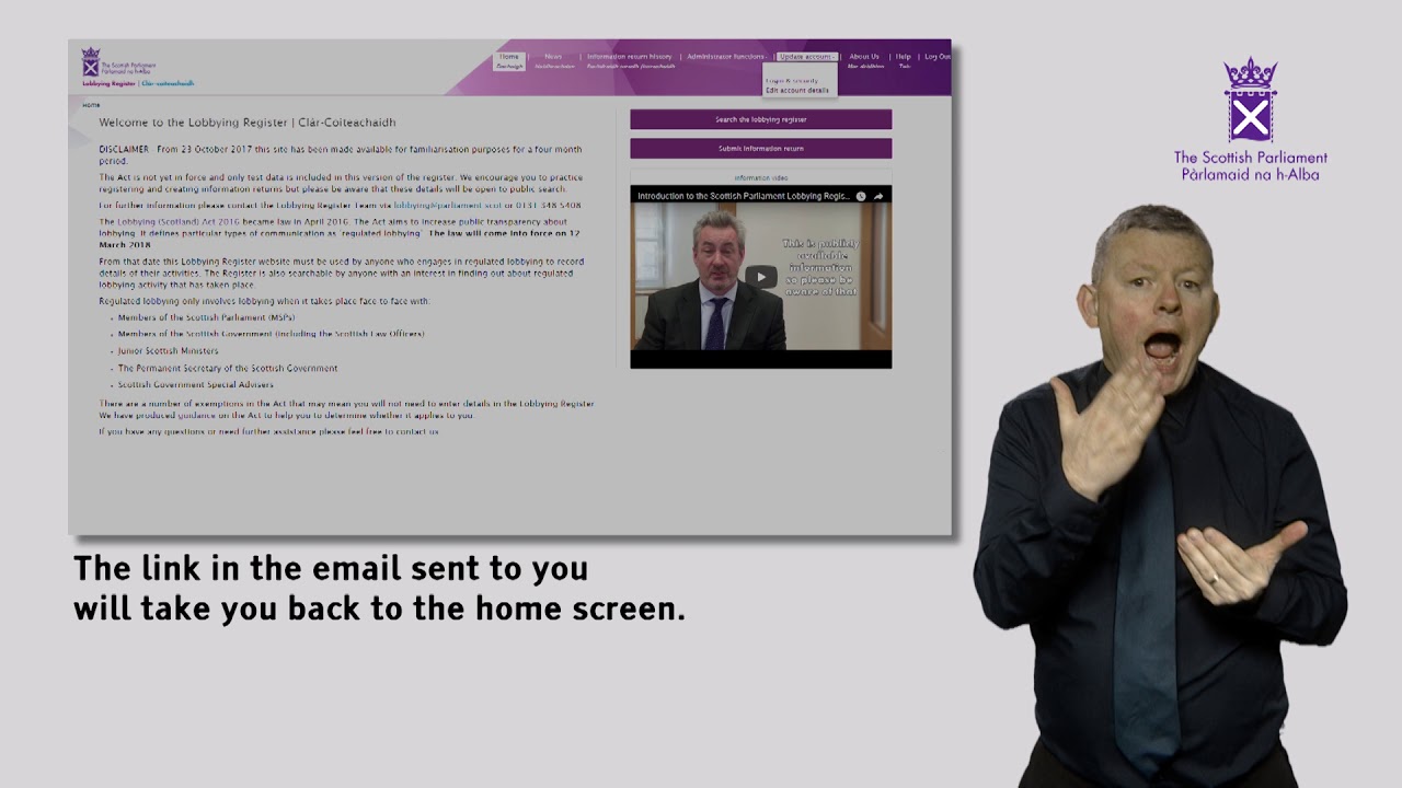 Lobbying Register - How to create an account