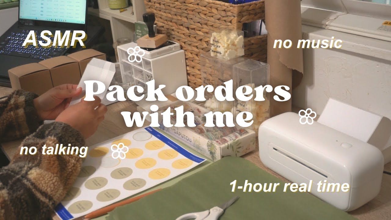 ASMR work with me | 1 hour of working + packing orders in real time, no talking, no music