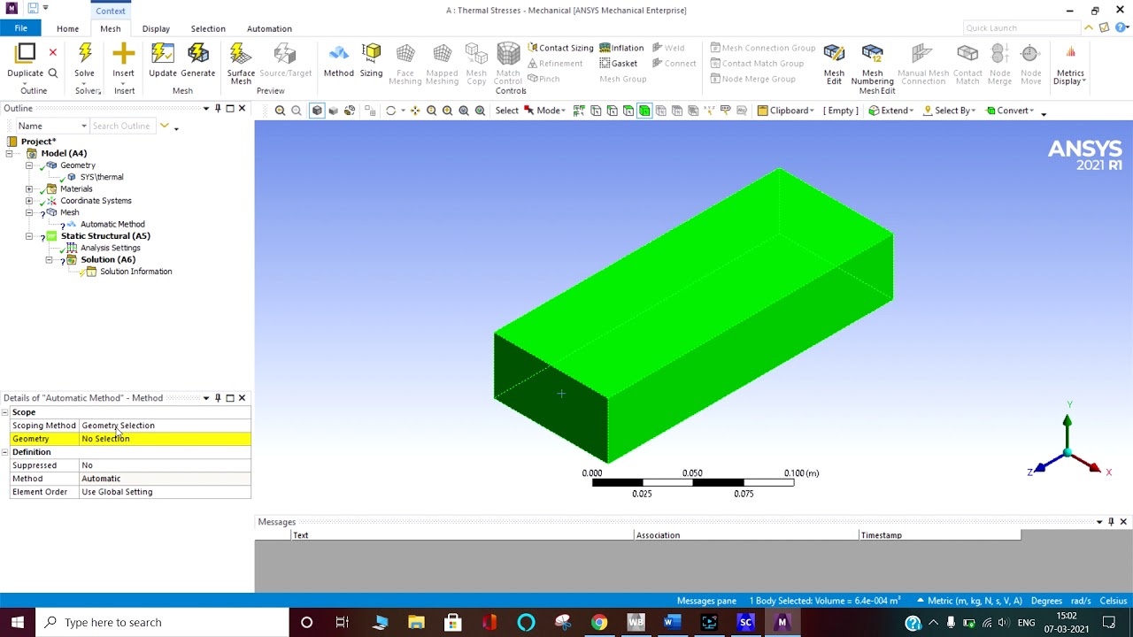 Thermal Stresses due to temperature variation in Ansys.