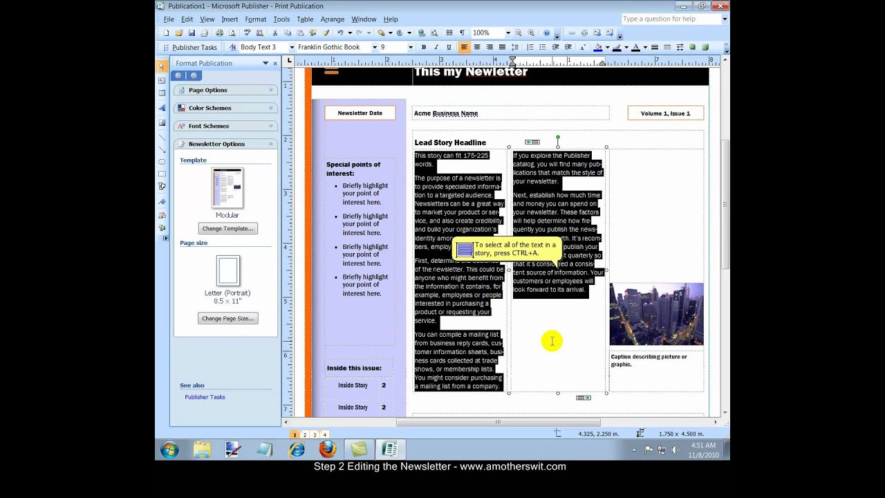 How to Create a Newsletter with Microsoft Office Publisher 2007 Video