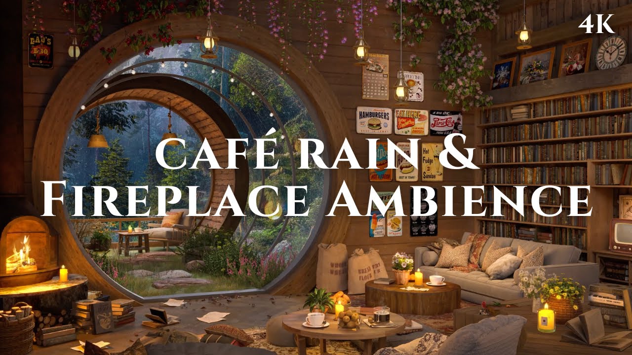 Ambience for Studying | Cafe Rain and Fireplace Sounds