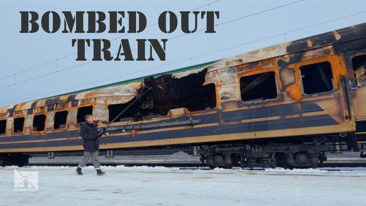 Bombed Ukrainian train car a symbol of war's reality