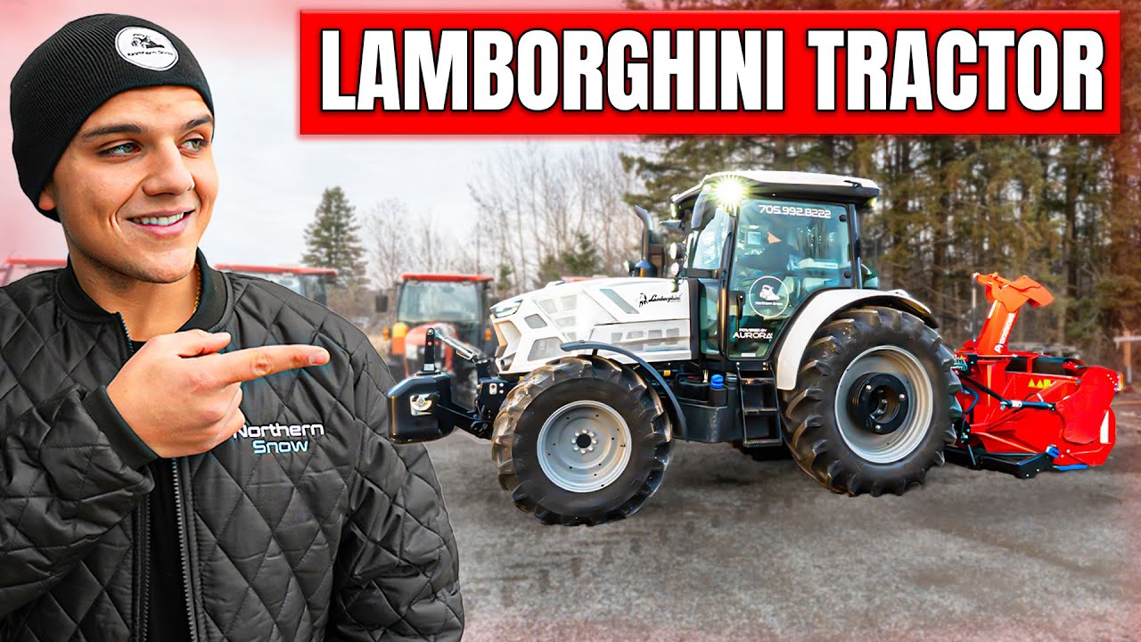 Установка гигантского снегоуборщика на трактор Lamborghini.