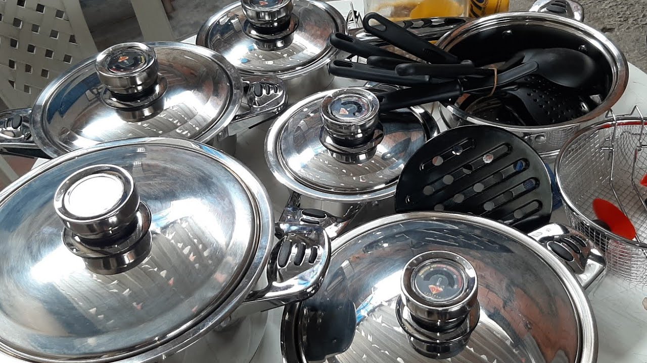 Panelas aço cirúrgico 9 camadas,lindas com termômetro,essas são de Genebra,deixa like se inscreve.