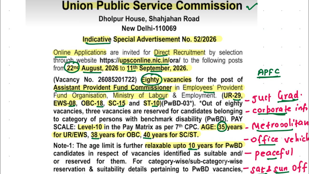 UPSC EPFO APFC 2026 OUT!! Exam Date? Syllabus, Age limit, Educational Qualification 