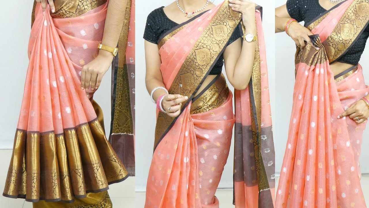 Party wear saree |Organza silk saree draping withe perfect pleats | Beginners organza saree draping