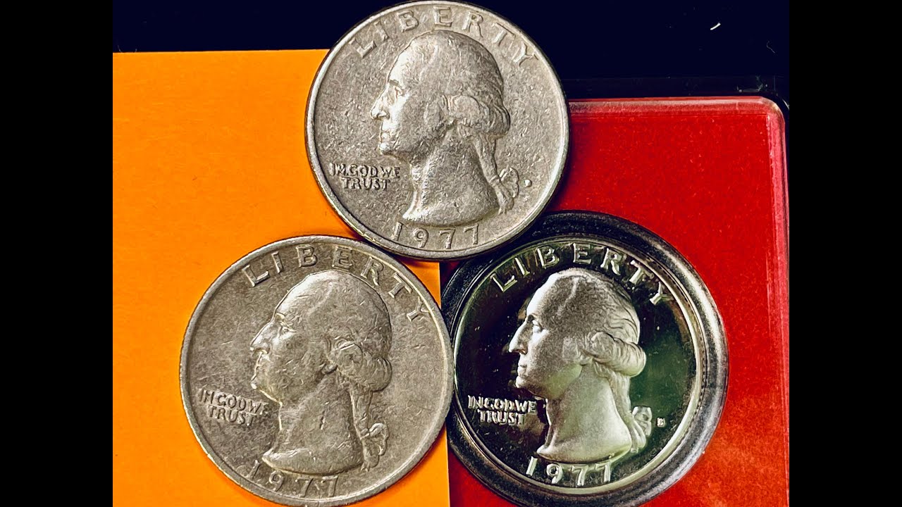 1977 US Washington Quarter Dollar Coins - United States 25 Cents - Philadelphia - Denver - San Fran