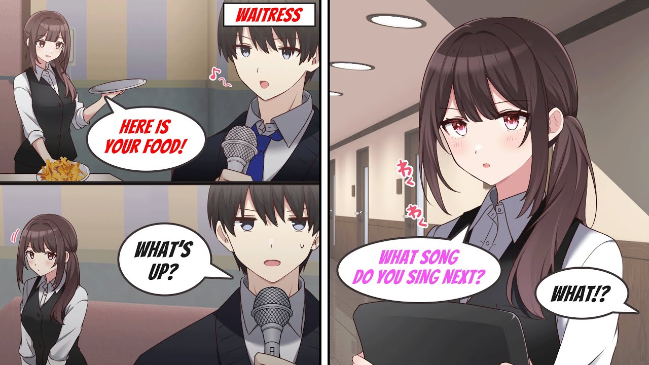 ［Manga dub］A waitress at the karaoke keeps staying at my room because…［RomCom］
