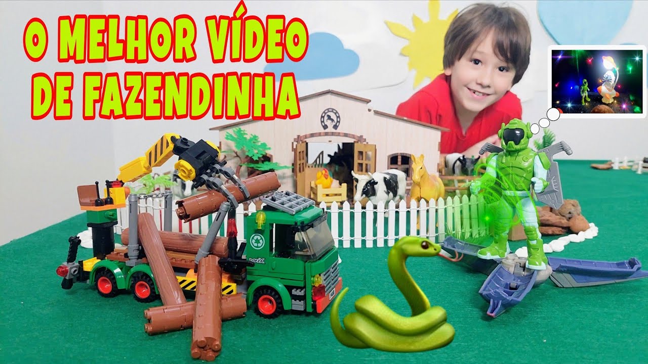 Fazendinha do Felipe Canopf - O novo Caminhão de lego| homem intergaláctico salva vaca cavalos e boi