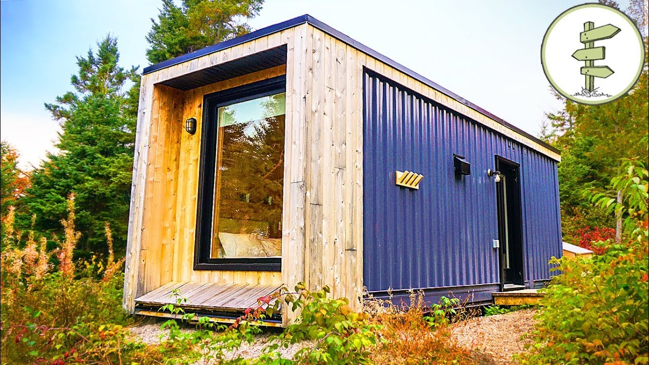 Used Shipping Container Turned into Minimalist Micro Cabin - Full Tour in 4K