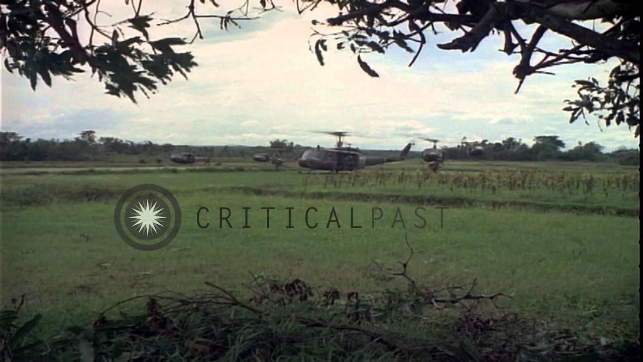 American troops disembark from UH-1D helicopters during operation Wahiawa in Cuch...HD Stock Footage