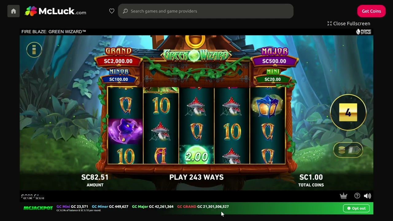 Fire Blaze Green Wizard on McLuck.com Thursday 11:38am oh video ended when opening next game.