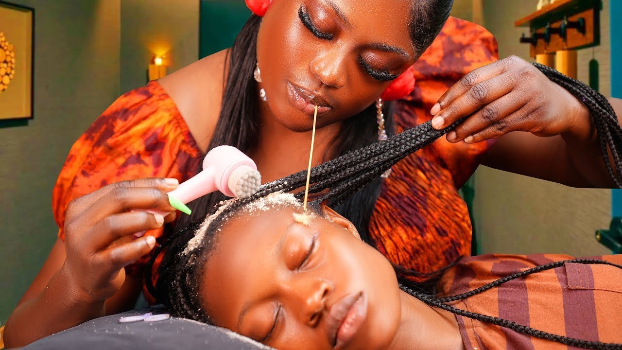 ASMR✨6HRS Whisper Scalp Scratching on Braids + Hand picking hair crust, Hair parting | Head Massage