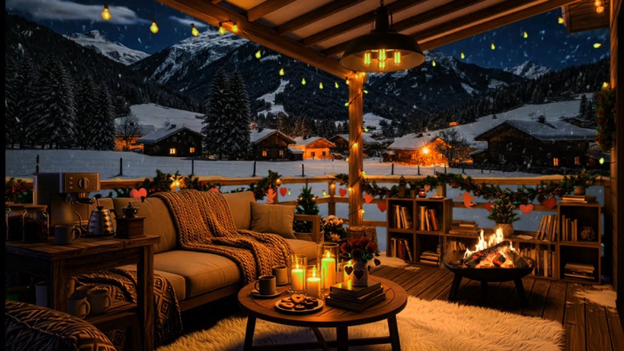 Cozy Winter Coffee Shop Ambience ☕❄️ Smooth Jazz Music & Fireplace Sounds for Sleep & Relax