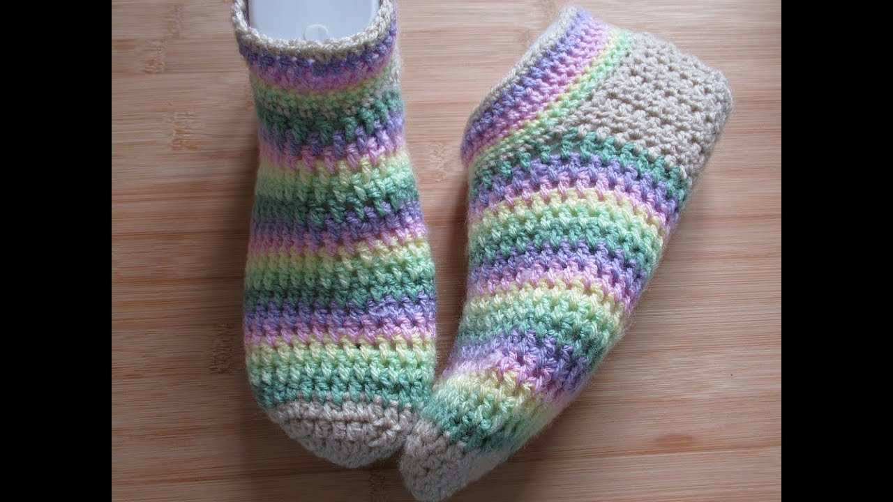 Crochet slippers adult Bed socks tutorial Happy Crochet Club