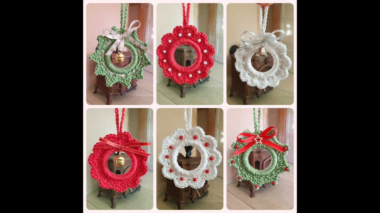 Vianočné venčeky na stromček - 3 druhy, Crocheted Christmas garlands on the Christmas tree.