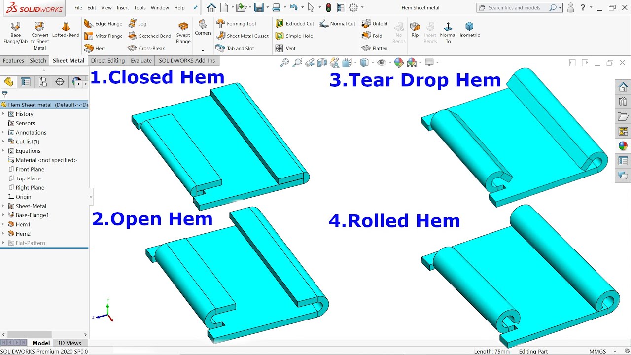 Функция Hem в Solidworks Sheet Metal