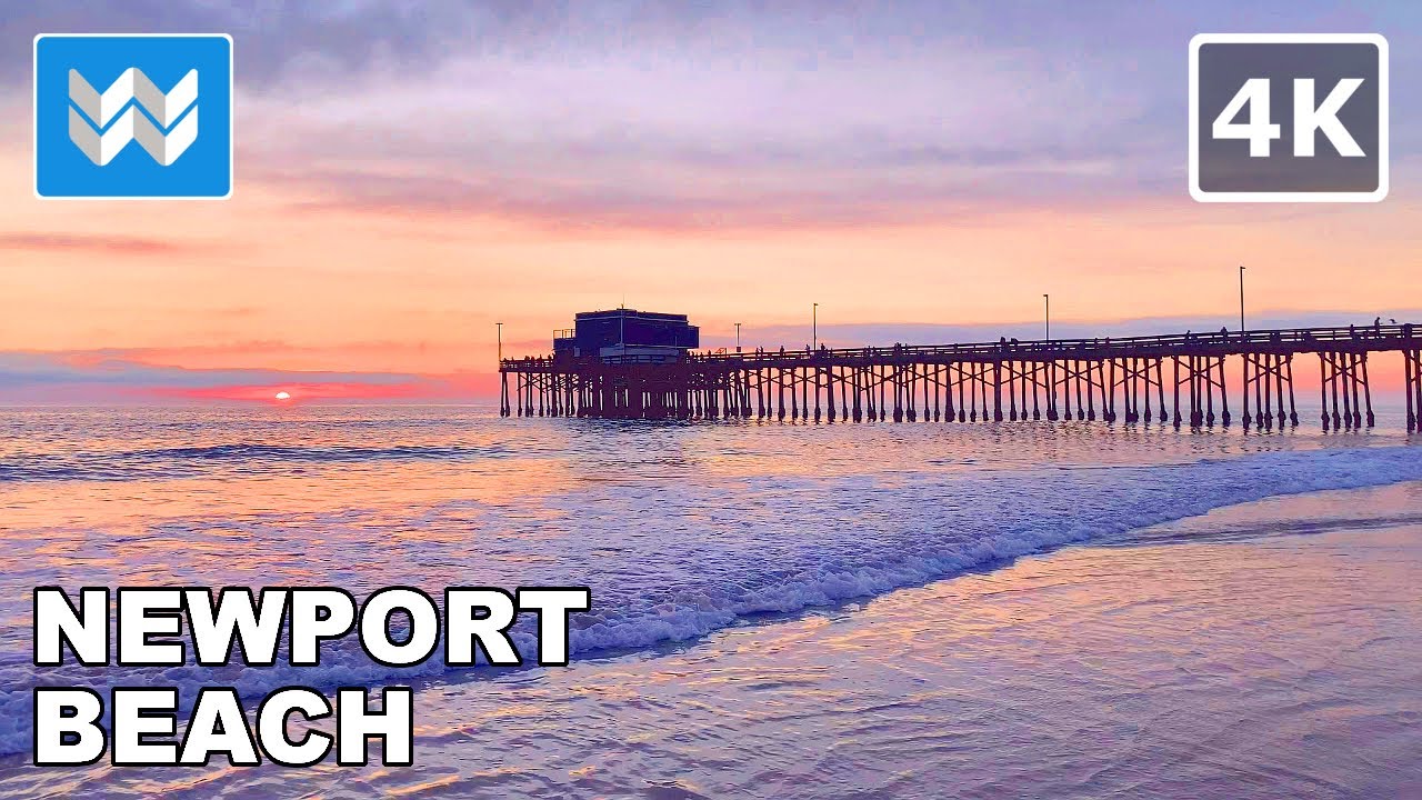 [4K] Sunset at Newport Beach in Orange County, California USA - Relaxing Beach Walk 🎧 Binaural Sound