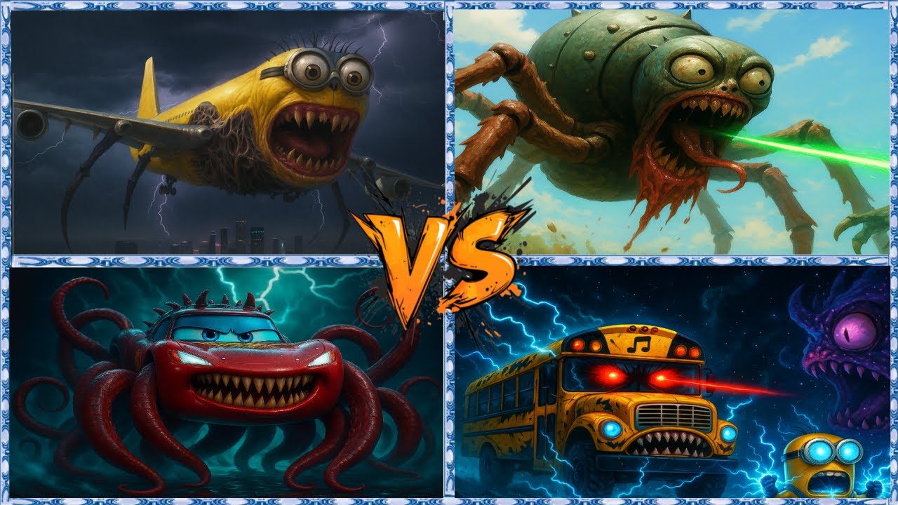 🚂👀😱 Minion 😱🆚 Spider monster 🆚 Cars Eater 🆚 School Bus Eater- Coffin Dance Song🎶