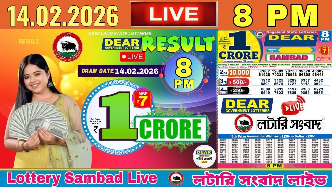 Nagaland Lottery Sambad LIVE 8 PM Result 14.02.2026 | Dear Lottery Live
