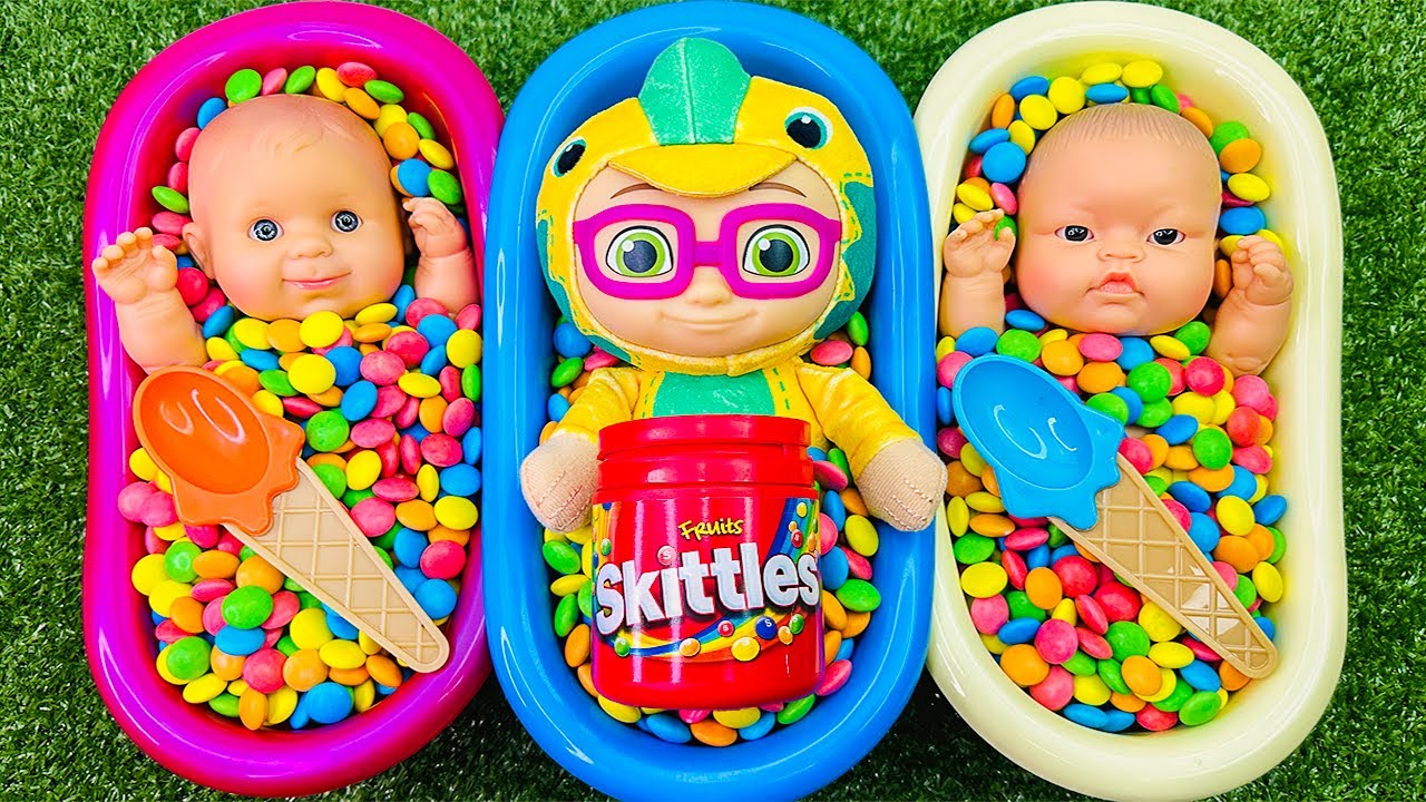 3 Minutes Satisfying Video | Mixing Funny Candy ASMR & Make Up in 3 Bathtubs with Magic M&M's Slime