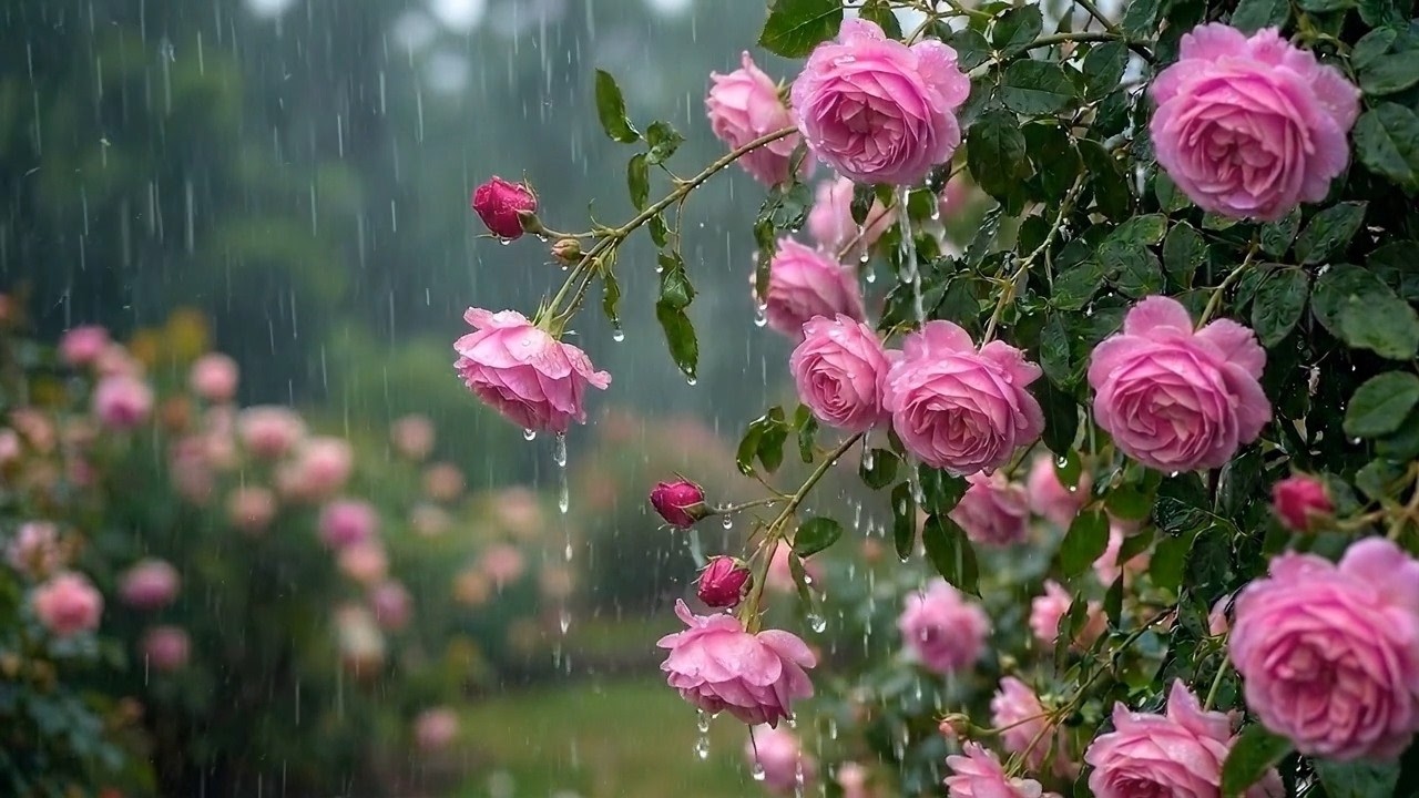 Peaceful Rain in a Pink Rose Garden 🌧️ Sounds for Sleeping & Relaxation