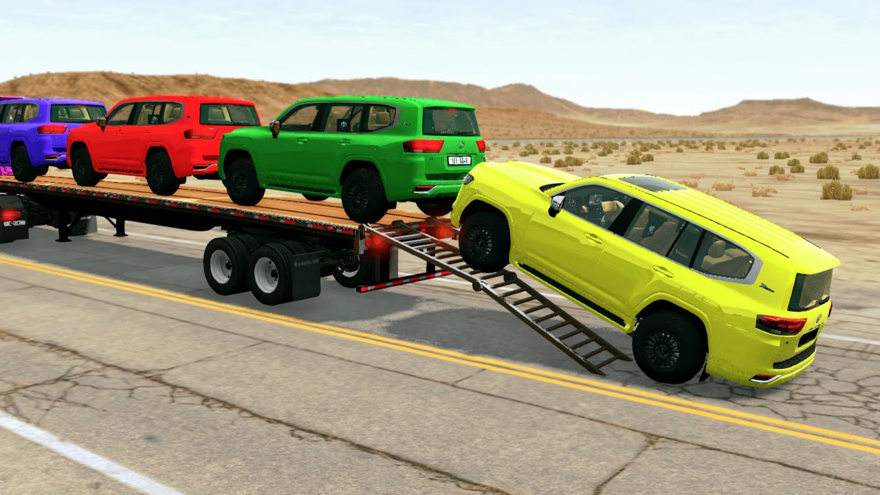 Toyota Cars vs Train | Truck Man Flatbed vs Train Beamng.drive 058