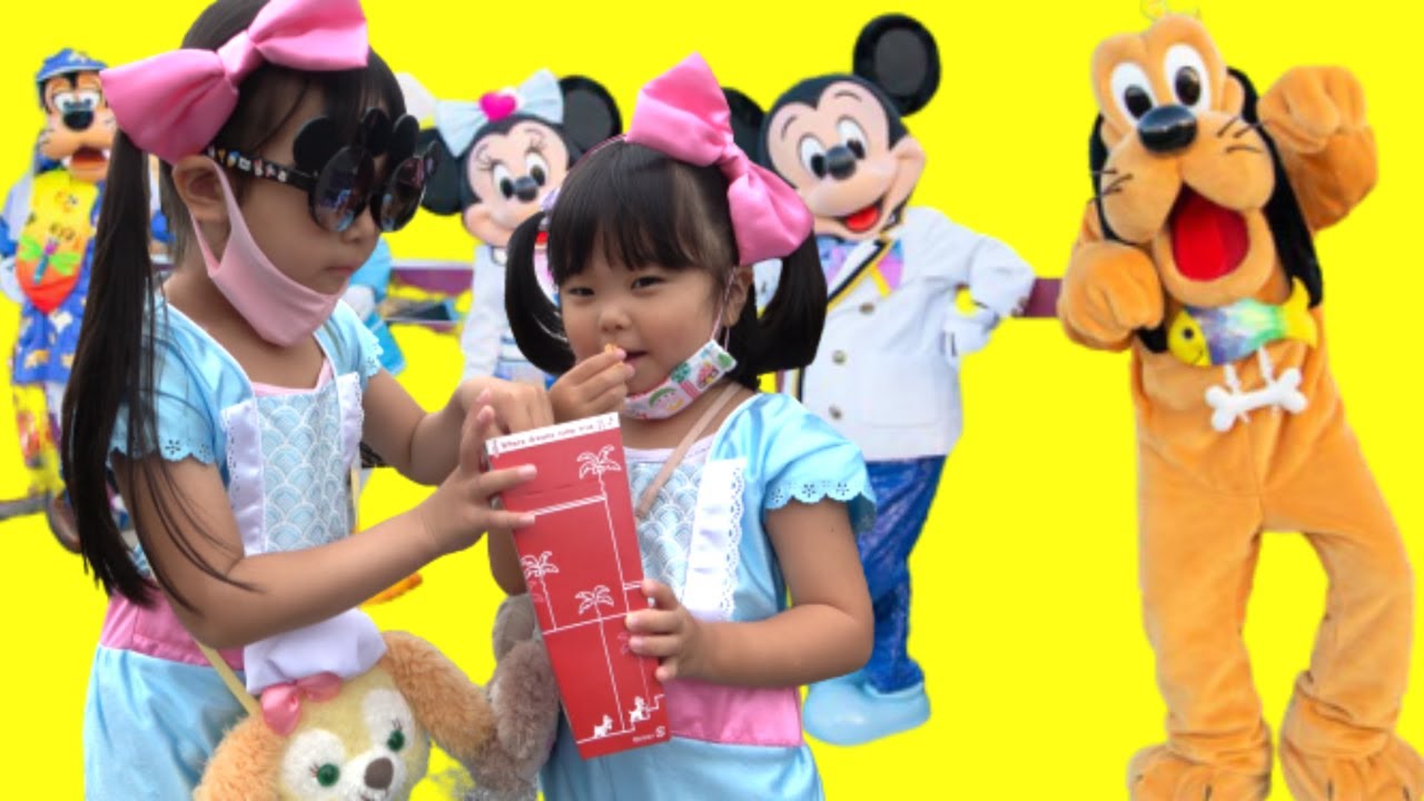 【雨の日】まりちゃんいずちゃんみなくんがディズニーシーに行ってきたよ♪　久しぶりのミッキーやミニーに大喜び♪　おみやげショップではプリンセスのアリエルの時計をおねだり♪　トイストーリーマニア　おでかけ
