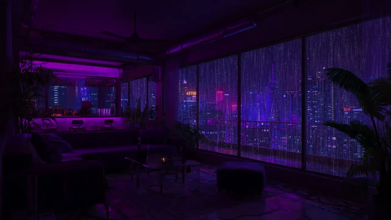 Shibuya Rainy Neon Nights – Cozy Lofi Ambience in a Purple Penthouse with Tokyo Skyline