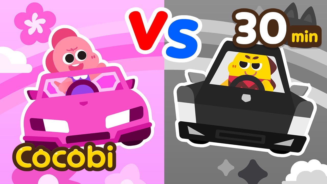 Corrida de karts: Rosa vs Preto! Quem vai ganhar?💗🖤 | Canções Coloridas para Crianças | Cocobi