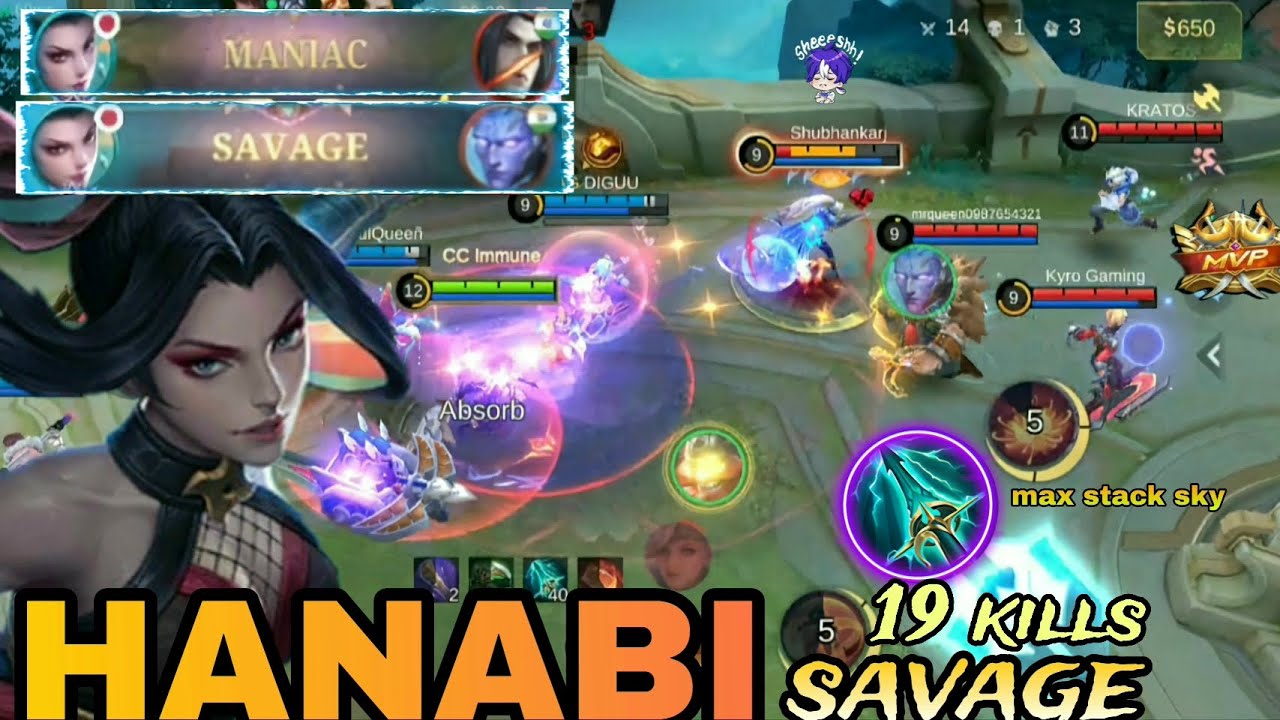 19 KILL+MANIAC+SAVAGE... HANABI GAMEPLAY SOLO RANK QUE..!