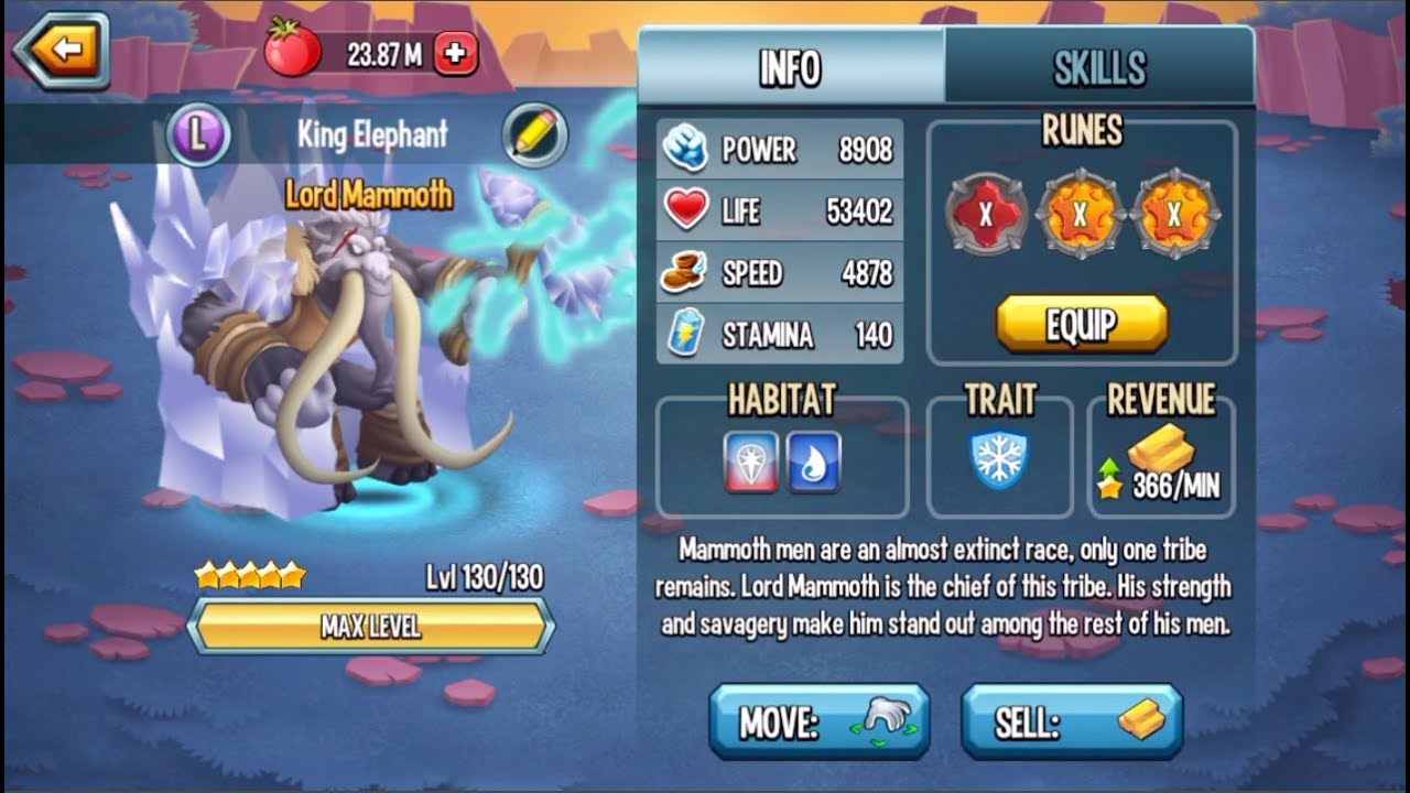 Monster Legends - Lord Mammoth level 1-130 PVP combat review