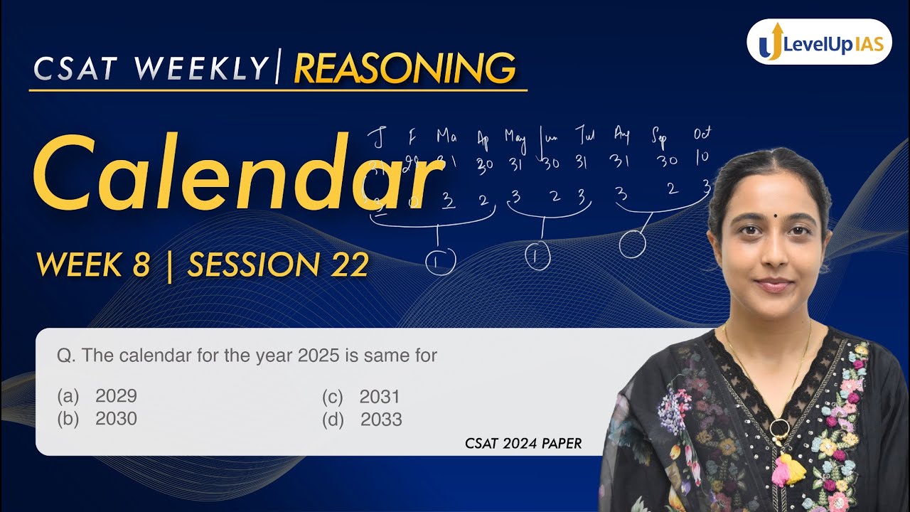 Lecture 22 CSAT Weekly PYQ Series: Reasoning - Calendar #levelupias #csat