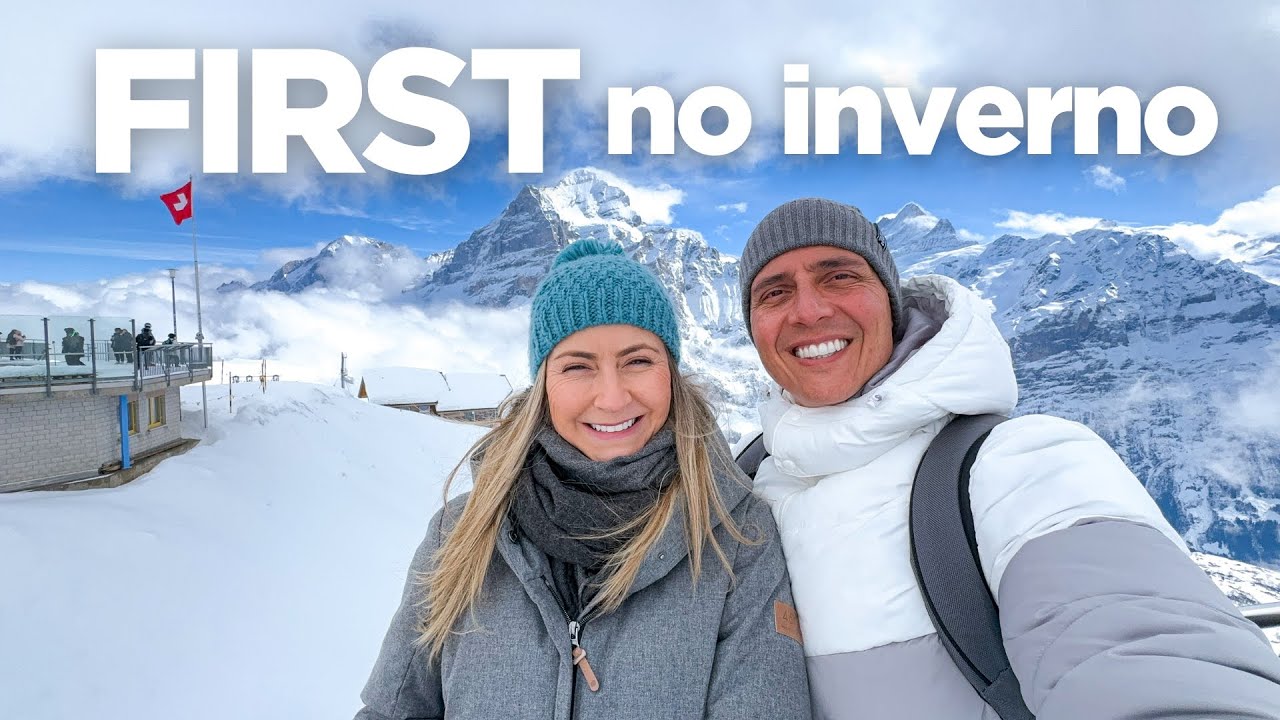 MONTANHA FIRST em GRINDELWALD, no inverno, na SUÍÇA! 4K 🇨🇭