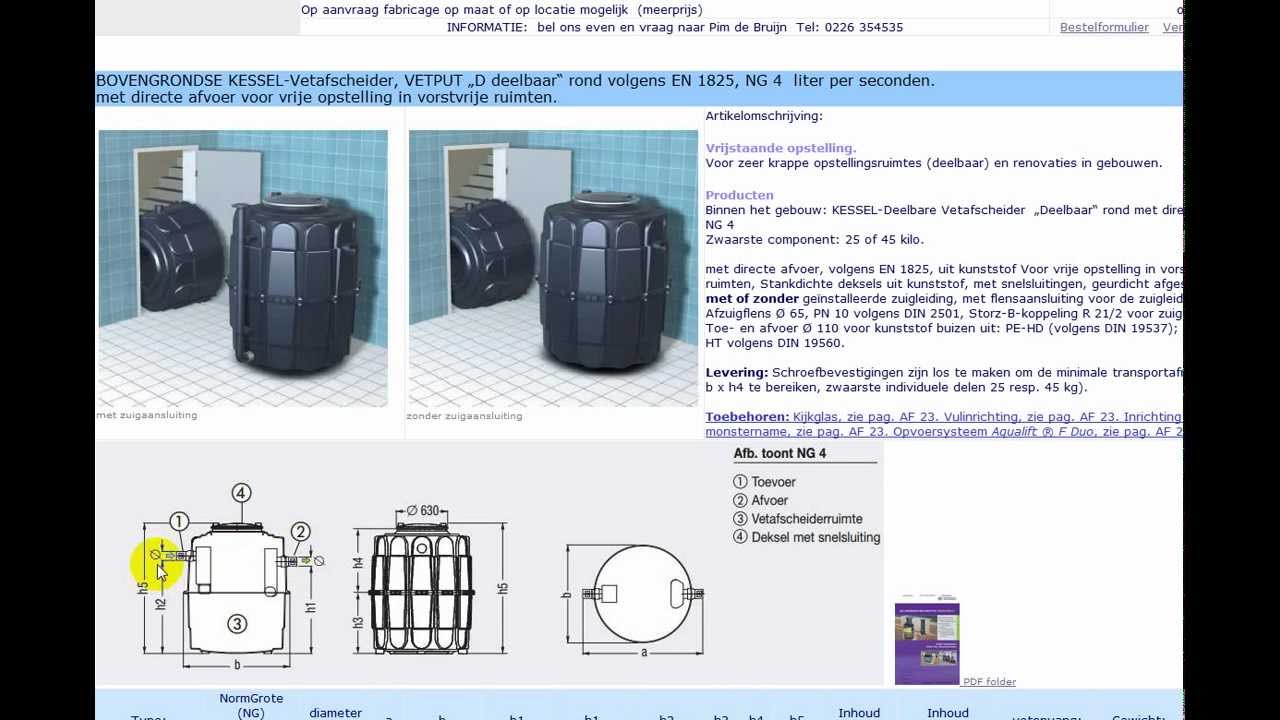Capaciteitsberekening van de vetput vetafscheider.