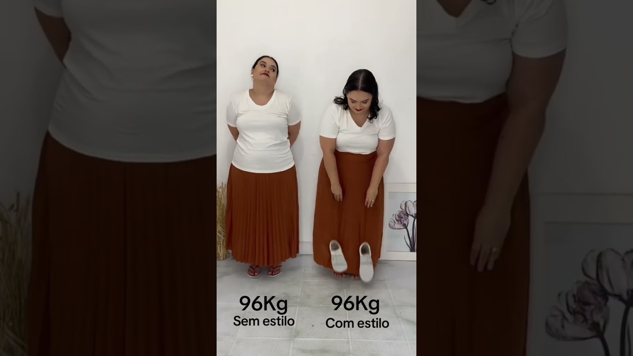 Look plus size com saia plissada antes e depois plus size #modaplussize #moda #modafeminina