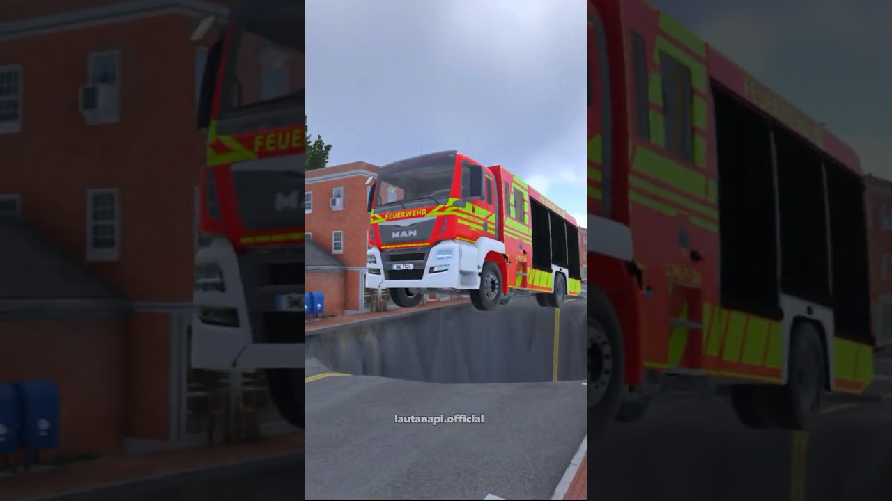 Fire Truck vs Giant Potholes! 🚒💥 #shorts #truck #firetruck #potholes