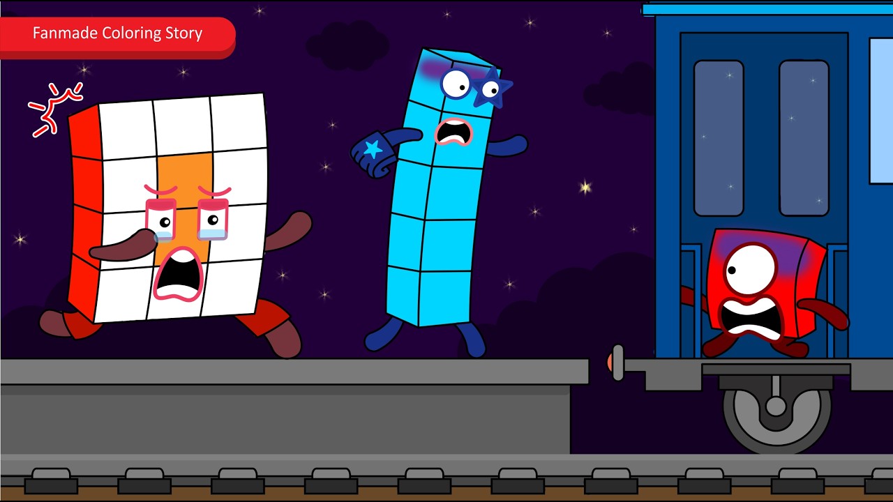 Последний отъезд! 1-й из мультфильма «Numberblocks» один в поезде | Раскраска по мотивам «Numberb...
